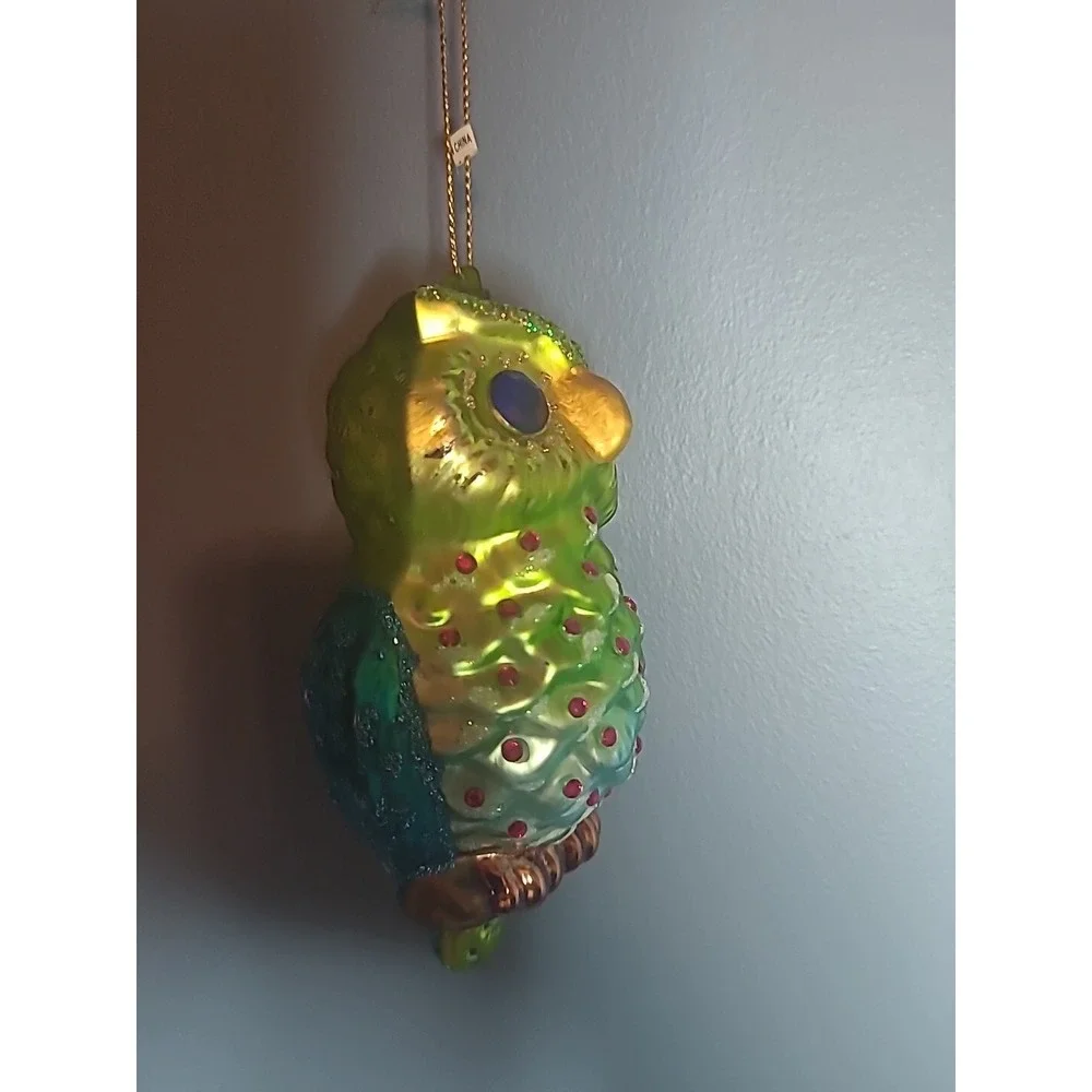 Lot 4 Blown Glass Bird Christmas‎ Ornaments Sparkly Glitter Parrot Owl Cardinal